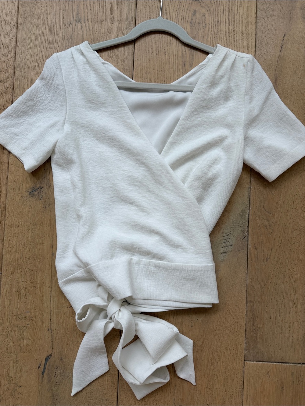 Sezane White Short-Sleeve Wrap Tie Top